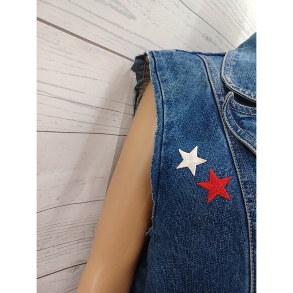 Vtg Carols Denims Button Vest Stars Trish TS Patriotic Denim XL Destroyed - Picture 4 of 12